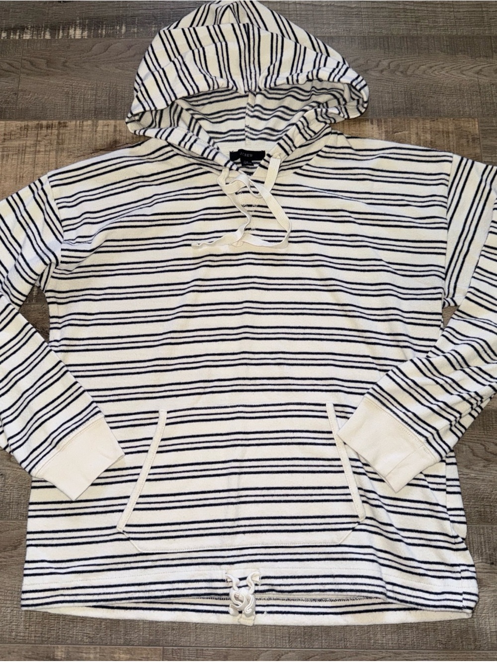 Women’s Striped Hooded Pullover Sweatshirt - White & Navy XS